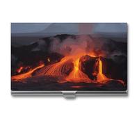 LLUTSNTH Business Card Holder Metal Slim Business Card Case Kilauea Volcano Professional Cards Organizer Pocket Name Cards Case Credit Holder Wallet for Men Women Buckle Style Shut