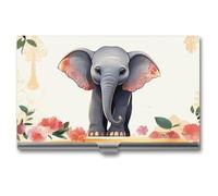 LLUTSNTH Business Card Holder Metal Slim Business Card Case Lucky Elephant Professional Cards Organizer Pocket Name Cards Case Credit Holder Wallet for Men Women Buckle Style Shut