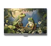 LLUTSNTH Business Card Holder Metal Slim Business Card Case Many Frogs Sing on The Branches Professional Cards Organizer Pocket Name Cards Case Credit Holder Wallet for Men Women Buckle Style Shut