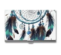 LLUTSNTH Business Card Holder Metal Slim Business Card Case Native American Dream Catcher Professional Cards Organizer Pocket Name Cards Case Credit Holder Wallet for Men Women Buckle Style Shut
