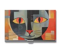 LLUTSNTH Business Card Holder Metal Slim Business Card Case Orange Red Eyes Cat Professional Cards Organizer Pocket Name Cards Case Credit Holder Wallet for Men Women Buckle Style Shut