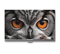LLUTSNTH Business Card Holder Metal Slim Business Card Case Owl Eyes Professional Cards Organizer Pocket Name Cards Case Credit Holder Wallet for Men Women Buckle Style Shut, Owl Eyes, One Size