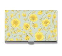 LLUTSNTH Business Card Holder Metal Slim Business Card Case Owl Eyes Professional Cards Organizer Pocket Name Cards Case Credit Holder Wallet for Men Women Buckle Style Shut, Yellow flower, One Size