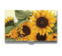LLUTSNTH Business Card Holder Metal Slim Business Card Case Owl Eyes Professional Cards Organizer Pocket Name Cards Case Credit Holder Wallet for Men Women Buckle Style Shut, Sunflowers Floral, One