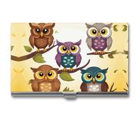 LLUTSNTH Business Card Holder Metal Slim Business Card Case Owls Birds Professional Cards Organizer Pocket Name Cards Case Credit Holder Wallet for Men Women Buckle Style Shut