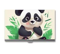 LLUTSNTH Business Card Holder Metal Slim Business Card Case Panda Star Professional Cards Organizer Pocket Name Cards Case Credit Holder Wallet for Men Women Buckle Style Shut
