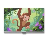 LLUTSNTH Business Card Holder Metal Slim Business Card Case Plane Flying over The City Professional Cards Organizer Pocket Name Cards Case Credit Holder Wallet for Men Women Buckle Style Shut, Rhesus