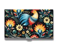 LLUTSNTH Business Card Holder Metal Slim Business Card Case Polish Folk Art Pattern Professional Cards Organizer Pocket Name Cards Case Credit Holder Wallet for Men Women Buckle Style Shut