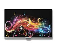 LLUTSNTH Business Card Holder Metal Slim Business Card Case Rainbow Musical Note Melody Professional Cards Organizer Pocket Name Cards Case Credit Holder Wallet for Men Women Buckle Style Shut