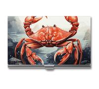 LLUTSNTH Business Card Holder Metal Slim Business Card Case Red Crab Sea Professional Cards Organizer Pocket Name Cards Case Credit Holder Wallet for Men Women Buckle Style Shut