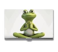 LLUTSNTH Business Card Holder Metal Slim Business Card Case The Funny Frog Doing Yoga Professional Cards Organizer Pocket Name Cards Case Credit Holder Wallet for Men Women Buckle Style Shut