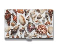 LLUTSNTH Business Card Holder Metal Slim Business Card Case Various Shell Images Professional Cards Organizer Pocket Name Cards Case Credit Holder Wallet for Men Women Buckle Style Shut