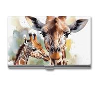 LLUTSNTH Business Card Holder Metal Slim Business Card Case Watercolor Deer Giraffe Professional Cards Organizer Pocket Name Cards Case Credit Holder Wallet for Men Women Buckle Style Shut