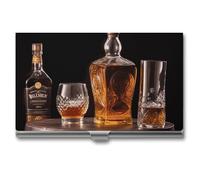 LLUTSNTH Business Card Holder Metal Slim Business Card Case Whisky Beer Pictures Professional Cards Organizer Pocket Name Cards Case Credit Holder Wallet for Men Women Buckle Style Shut