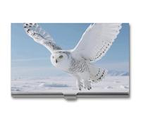 LLUTSNTH Business Card Holder Metal Slim Business Card Case White Snowy Owl Professional Cards Organizer Pocket Name Cards Case Credit Holder Wallet for Men Women Buckle Style Shut