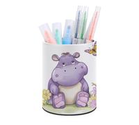 LLUTSNTH Butterfly And Hippo Pen Holder Leather Pencil Holder Pen Cup Makeup Brush Holders Leather Pencil Cup Desk Pens Pot Desktop Organizer Pencils Caddy for Office Home Stationery Supplies