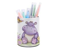 LLUTSNTH Butterfly And Hippo Pen Holder Leather Pencil Holder Pen Cup Makeup Brush Holders Leather Pencil Cup Desk Pens Pot Desktop Organizer Pencils Caddy for Office Home Stationery Supplies