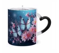 LLUTSNTH Butterfly Blossoms Color Changing Mug Heat Changing Coffee Cup Funny Magic Mug Novelty Heat Sensitive Coffee Mugs for Men Women Office Christmas Birthday Gift 12 Oz