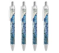LLUTSNTH Butterfly Hyacinth Cluster Ballpoint Pens Black Medium Point 0.55mm Ball Point Pen Retractable Office Pens with Super Soft Grip Writing Ink Pen for Men Women 4 PCS