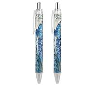 LLUTSNTH Butterfly Hyacinth Cluster Ballpoint Pens Black Medium Point 0.55mm Ball Point Pen Retractable Office Pens with Super Soft Grip Writing Ink Pen for Men Women 2 PCS