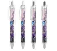 LLUTSNTH Butterfly Iris Bloom Ballpoint Pens Black Medium Point 0.55mm Ball Point Pen Retractable Office Pens with Super Soft Grip Writing Ink Pen for Men Women 4 PCS
