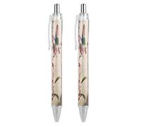 LLUTSNTH Butterfly Perches on The Spring Branch. Ballpoint Pens Black Medium Point 0.55mm Ball Point Pen Retractable Office Pens with Super Soft Grip Writing Ink Pen for Men Women 2 PCS