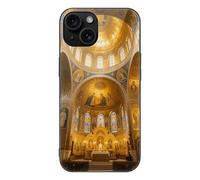 LLUTSNTH Byzantine Golden Church for iPhone 15/Pro Case Durable Shockproof Glass Protective Cover with Cute Pattern Design Protection for Women & Men