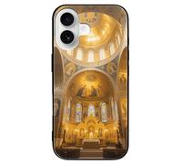 LLUTSNTH Byzantine Golden Church for iPhone 16/Pro Case Durable Shockproof Glass Protective Cover with Cute Pattern Design Protection for Women & Men