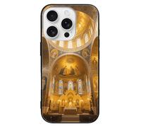 LLUTSNTH Byzantine Golden Church for iPhone 16/Pro Case Durable Shockproof Glass Protective Cover with Cute Pattern Design Protection for Women & Men