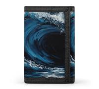 LLUTSNTH Cacti And Succulents Trifold Wallet for Men - Slim 8 Card Slots, Zipper Coin Purse Money Clip, Cash Compartment, Blue Wave Painting, One Size, Modern