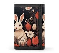 LLUTSNTH Cacti And Succulents Trifold Wallet for Men - Slim 8 Card Slots, Zipper Coin Purse Money Clip, Cash Compartment, Cartoon Rabbit Couple, One Size, Modern