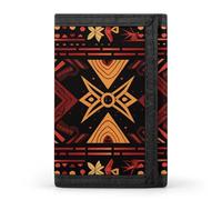 LLUTSNTH Cacti And Succulents Trifold Wallet for Men - Slim 8 Card Slots, Zipper Coin Purse Money Clip, Cash Compartment, Brown and red tribal pattern, One Size, Modern
