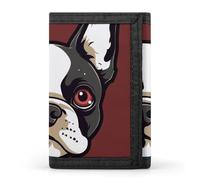 LLUTSNTH Cacti And Succulents Trifold Wallet for Men - Slim 8 Card Slots, Zipper Coin Purse Money Clip, Cash Compartment, Cartoon boston terrier face, One Size, Modern