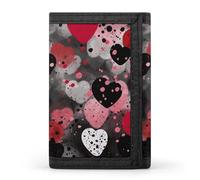 LLUTSNTH Cacti And Succulents Trifold Wallet for Men - Slim 8 Card Slots, Zipper Coin Purse Money Clip, Cash Compartment, Black Polka Dot Heart, One Size, Modern