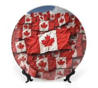 LLUTSNTH Canadian Flag Ceramic Decorative Plate Boho Bone China Decorative Plate with Display Stand Wall Hanging Ornament Plates for Kitchen Dining Room Wine Cabinet Home Décor 8inch