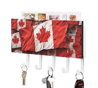 LLUTSNTH Canadian Flag Wall Key Holder with 5 Hooks - PU Leather Key Rack Organizer, Entryway Storage for Keys/Masks/Letters, Housewarming Gift for Hallway Kitchen Decor