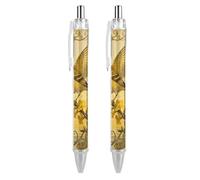 LLUTSNTH Canary Jasmine Branch Ballpoint Pens Black Medium Point 0.55mm Ball Point Pen Retractable Office Pens with Super Soft Grip Writing Ink Pen for Men Women 2 PCS