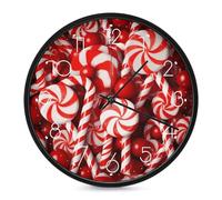 LLUTSNTH Candy Canes Wall Clock Vintage Round Clocks Silent Non Ticking Clock Personalized Pattern Modern Clocks for Home Office Decoration 10 Inch