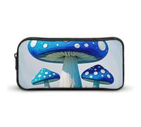 LLUTSNTH Cartoon Blue Mushroom Pencil Case - Large Capacity Pencil Pouch Aesthetic Makeup Bag with Zipper for Stationery, Art Supplies, Travel Essentials