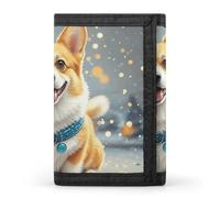 LLUTSNTH Cartoon Corgi Dog Trifold Wallet for Men - Slim 8 Card Slots, Zipper Coin Purse Money Clip, Cash Compartment, Cartoon Corgi Dog, One Size, Modern