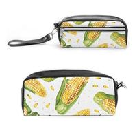 LLUTSNTH Cartoon Corn on The Cob Pencil Case - Large Capacity Pen Pouch Aesthetic Makeup Bag with Zipper Leather Pencil Bag for Stationery, Art Supplies, Travel Essentials
