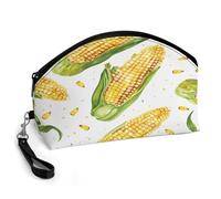 LLUTSNTH Cartoon Corn on The Cob Travel Makeup Bag, Large Capacity Cosmetic Bag for Women, Waterproof PU Leather, Curved Portable Toiletry Bag for Skincare, Brushes & Travel Essentials