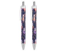 LLUTSNTH Cartoon Owl Pattern Ballpoint Pens Black Medium Point 0.55mm Ball Point Pen Retractable Office Pens with Super Soft Grip Writing Ink Pen for Men Women 2 PCS