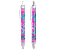 LLUTSNTH Cartoon Print Ballpoint Pens Black Medium Point 0.55mm Ball Point Pen Retractable Office Pens with Super Soft Grip Writing Ink Pen for Men Women 2 PCS