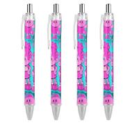 LLUTSNTH Cartoon Print Ballpoint Pens Black Medium Point 0.55mm Ball Point Pen Retractable Office Pens with Super Soft Grip Writing Ink Pen for Men Women 4 PCS