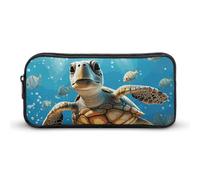 LLUTSNTH Cartoon Sea Turtle Pencil Case - Large Capacity Pencil Pouch Aesthetic Makeup Bag with Zipper for Stationery, Art Supplies, Travel Essentials