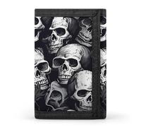 LLUTSNTH Cartoon Sloth Sitting on Sunflower Trifold Wallet for Men - Slim 8 Card Slots, Zipper Coin Purse Money Clip, Cash Compartment, skulls pattern1, One Size, Modern