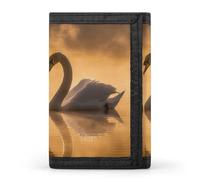 LLUTSNTH Cartoon Sloth Sitting on Sunflower Trifold Wallet for Men - Slim 8 Card Slots, Zipper Coin Purse Money Clip, Cash Compartment, Two Heart-Shaped Swans, One Size, Modern
