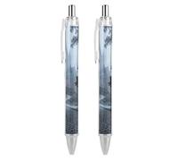 LLUTSNTH Castle Pathway Woods Ballpoint Pens Black Medium Point 0.55mm Ball Point Pen Retractable Office Pens with Super Soft Grip Writing Ink Pen for Men Women 2 PCS