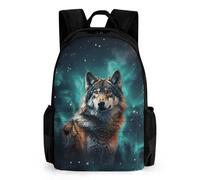 LLUTSNTH Cat Sleeping Backpack with Pocket - 15.6-inch Laptop Sleeve Bag Casual Daypack for Work And Travel, Wolf Under the Starry Sky, 42x30.5cm